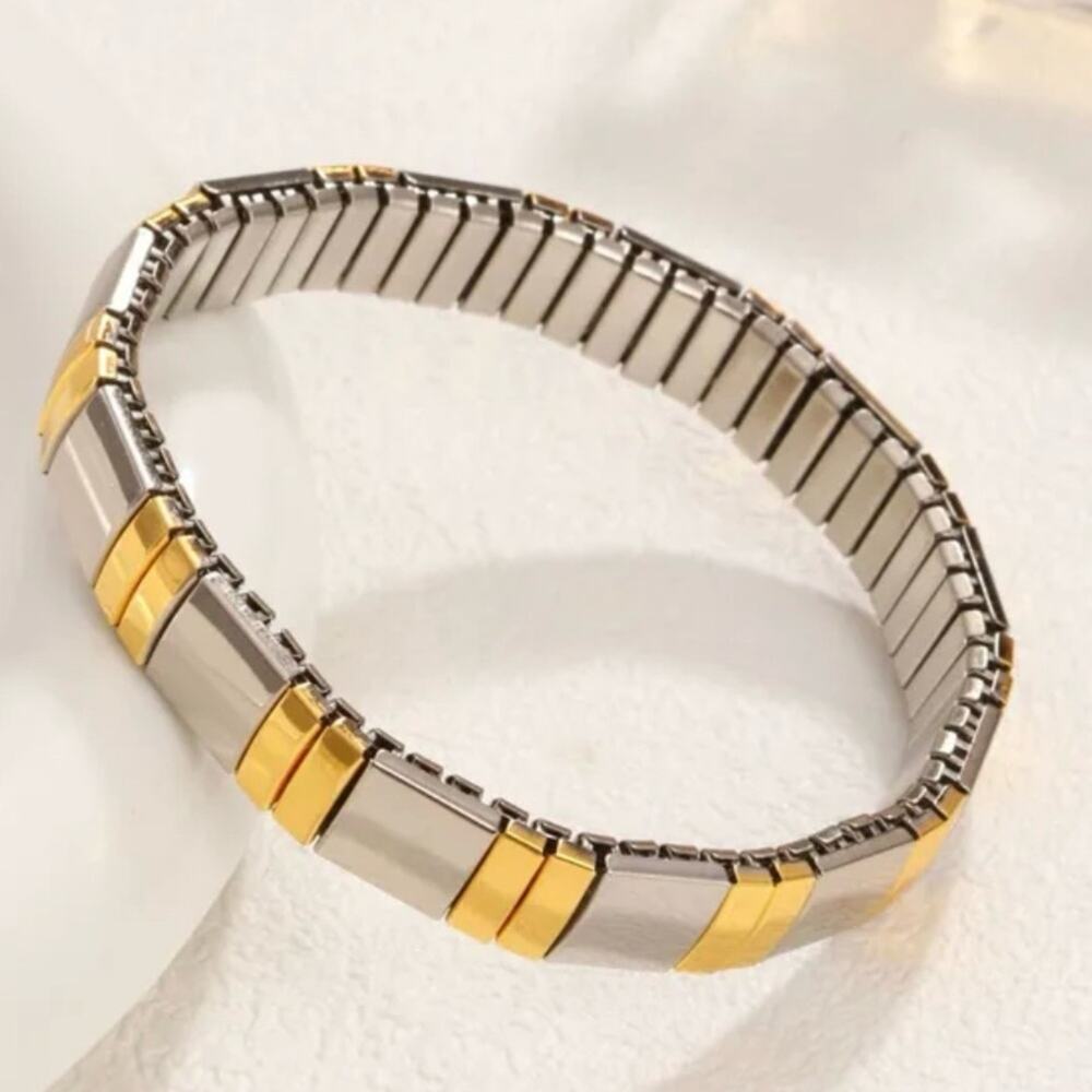 Silver Two Tone Expandable Links Bracelet